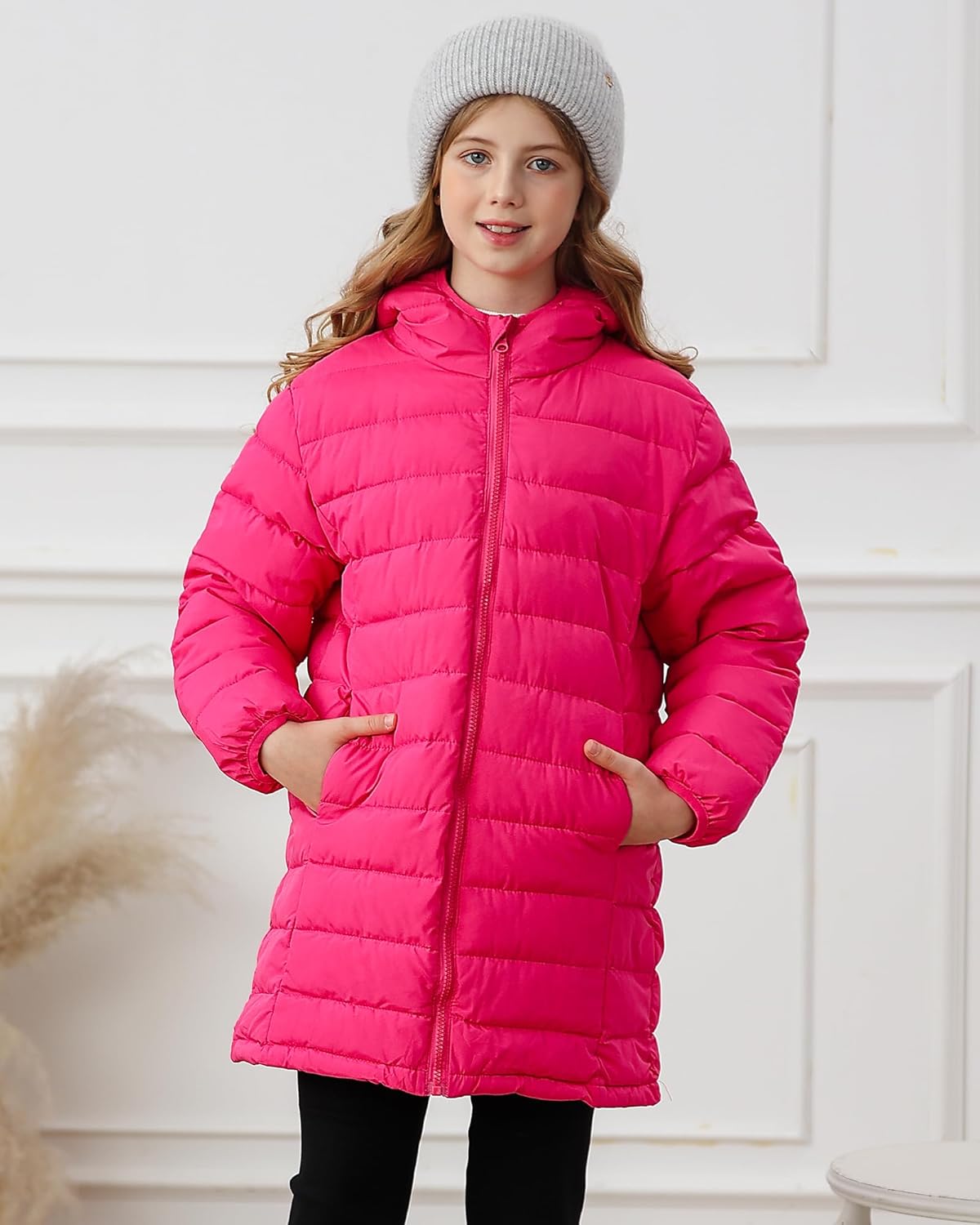 Enlifety 4-11T Girls Winter Coat Long Lightweight Hooded Puffer Jacket - Image 2