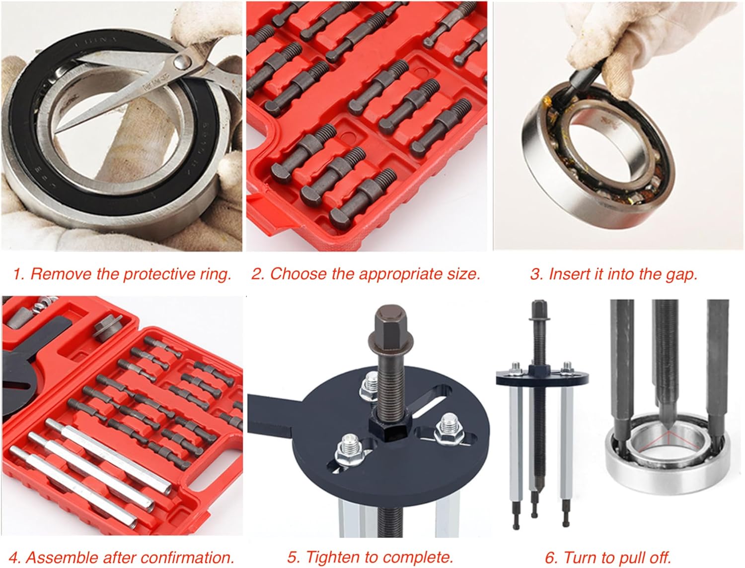 21 in 1 Bearing Puller Kit, Gear Bearing Disassembly Puller Set, Inner Hole Bearing Puller, Bearing Seperator Removal Tool, 3 Jaw Puller Gear Bearing Splitter Set w/ 6-Sized Pullers