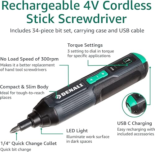 Miniatura 4 de Denali by SKIL - Destornillador inalámbrico de 4 V con juego de 34 puntas, funda de transporte y cable USB