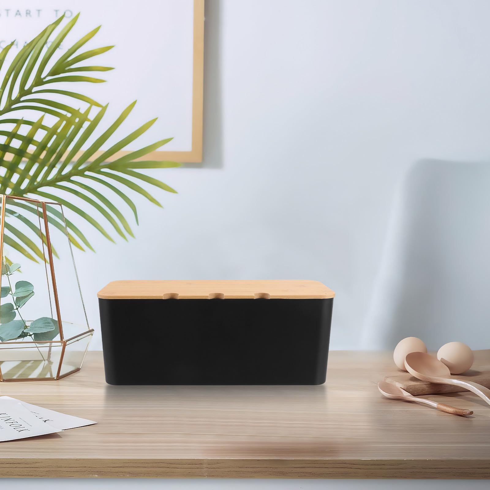 Caja de Gestión de Cables con Orificios, Plástico y Madera, Escritorio