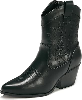 Botas Vaqueras Bordadas Para Mujer, A Media Pantorrilla, Puntera