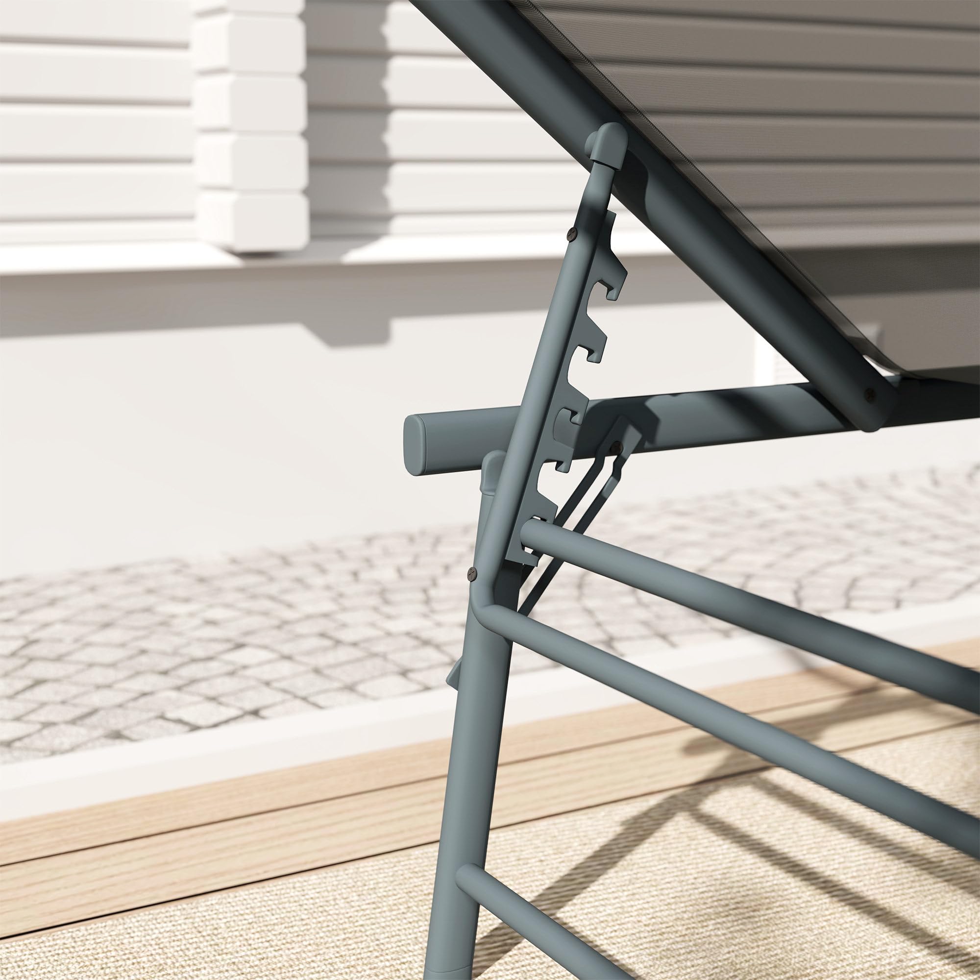 Outsunny Lot de 2 Bain de Soleil Pliants Textilène 90x65x112cm Gris Clair | Chaise Longue avec Appuie-Tête, Transat Jardin Extérieur Inclinable, Plage Camping Piscine Terrasse