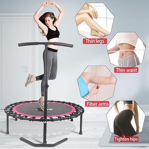 Miniatura 7 de Newan Mini trampolín silencioso de 40 a 48 pulgadas, trampolín de fitness, bungee rebote, entrenamiento cardiovascular, entrenamiento para adultos,