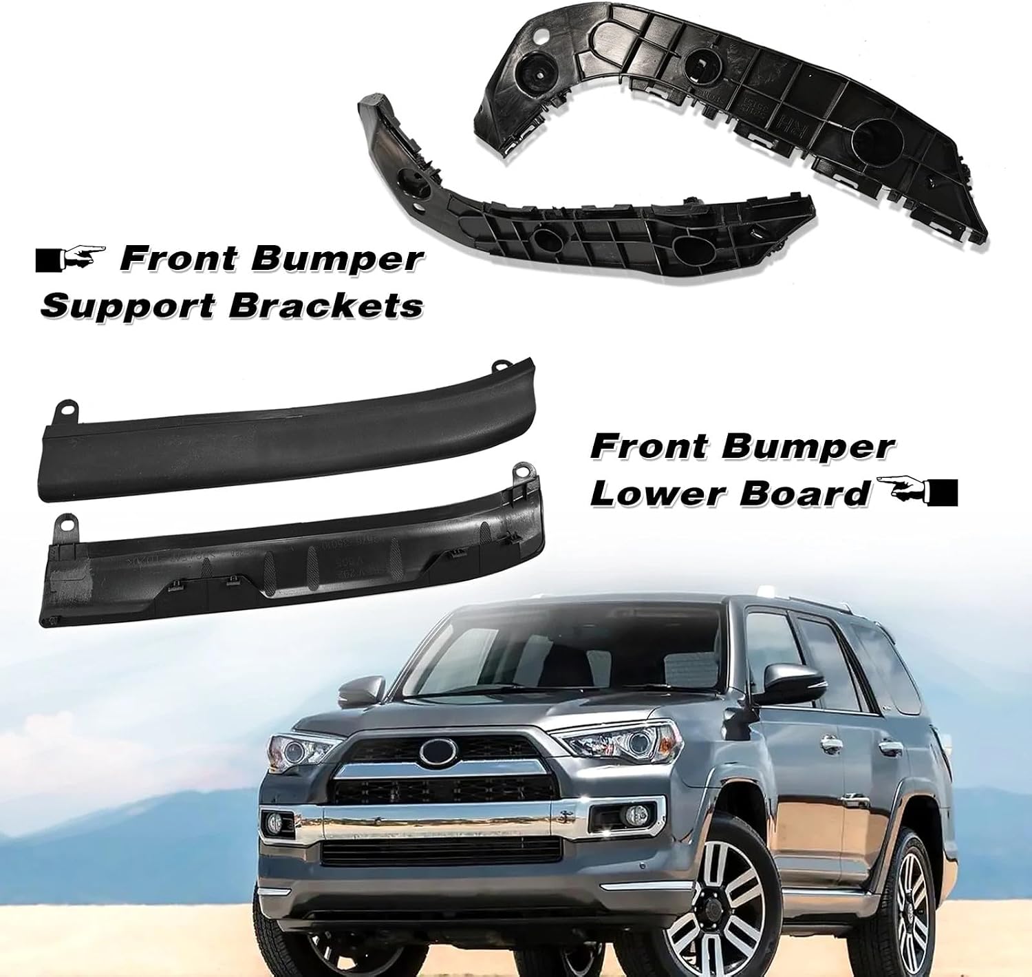 Bewild Front Body Assembly Fit For 2014-2019 Toyota 4Runner Limited Front Upper + Lower Grille & Upper Grille Decorate & Strip Trim & Bumper Support Brackets Kits 9PCS(Black & Chrome)
