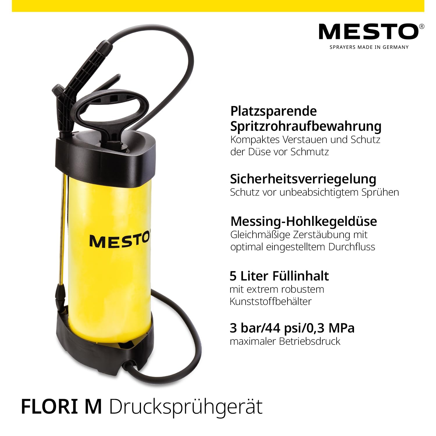 Mesto FLORI M Drucksprühgerät 5L SET inkl. Spritzschirm rund | Drucksprüher 3 Bar | Sprühflasche für Haus & Garten | Pumpsprühflasche für Pflanzen | Unkrautvernichter & Pflanzenschutz