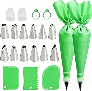 21Pcs Cake Decorating Tools Kit, Silicone Piping Bags, Piping Tips and Scrapers, DIY Baking Supplies for Cake Cupcake Pastry Decorating