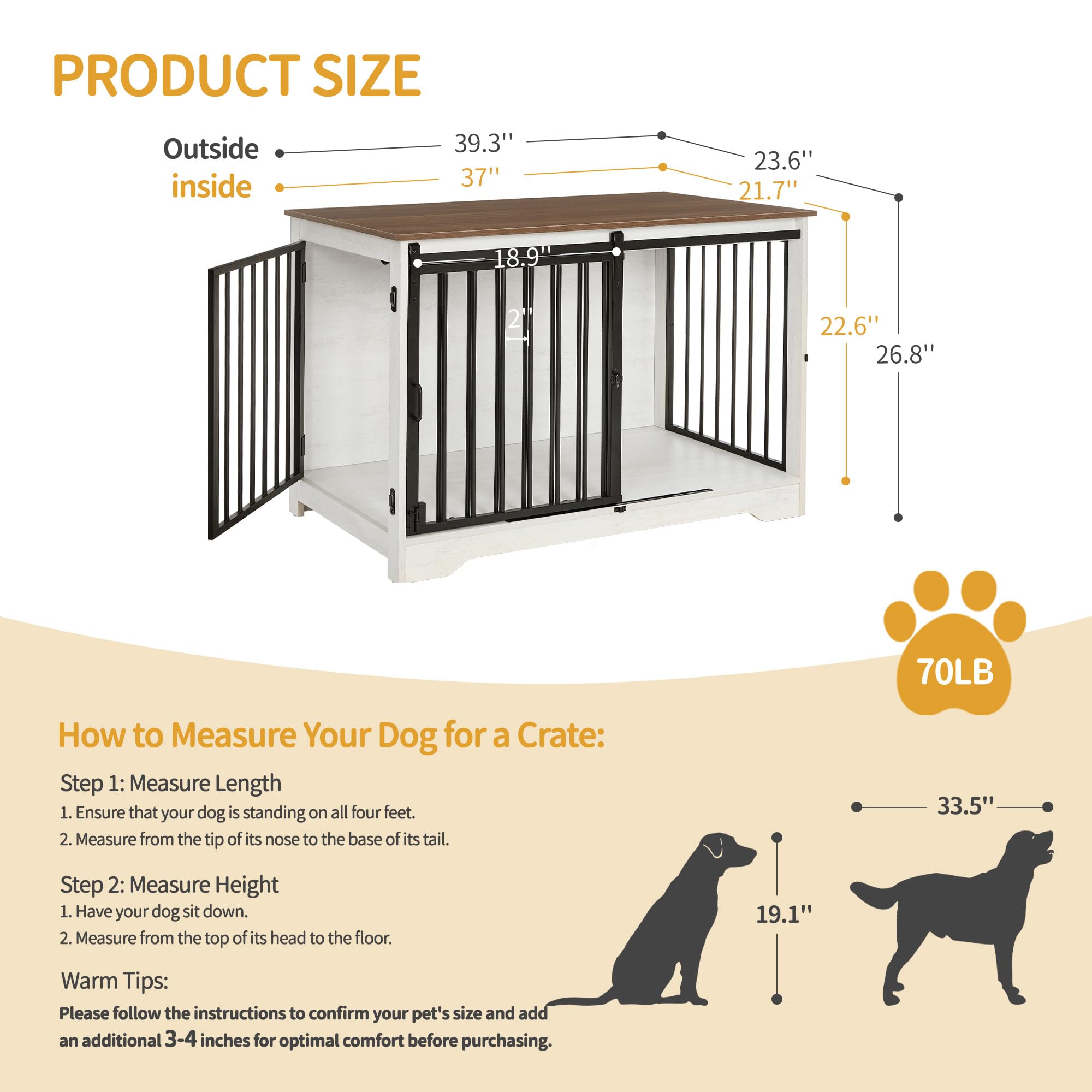 Hzuaneri 100cm Gabbia per Cani, Tavolo Supplemento, Nicchia Moderna per Cani, Gabbia per Cuccioli, Casetta per Animali, 2 porte, 60 x 100 x 68 cm, Bianco e Marrone DFC02314B