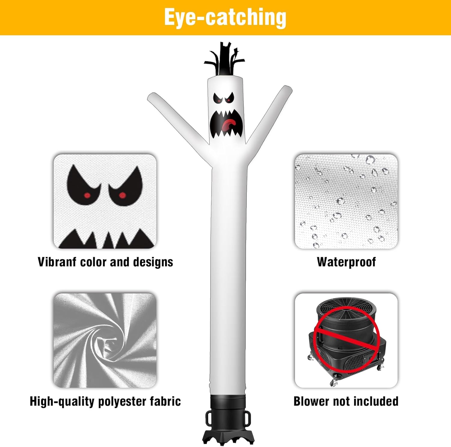 10FT Tall Ghost Inflatable Tube Man (12''Diameter) Wacky Wavy Dancing Guy for Outdoor Decoration Advertising Business Promotion - Halloween Theme (Blower Not Included)