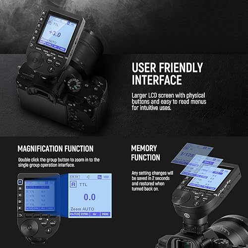 Miniatura 8 de NEEWER QPRO-S TTL Disparador de flash inalámbrico compatible con Sony 18000s HSS Pantalla LCD grande Diseño inclinado 5 botones de grupo 9 funciones