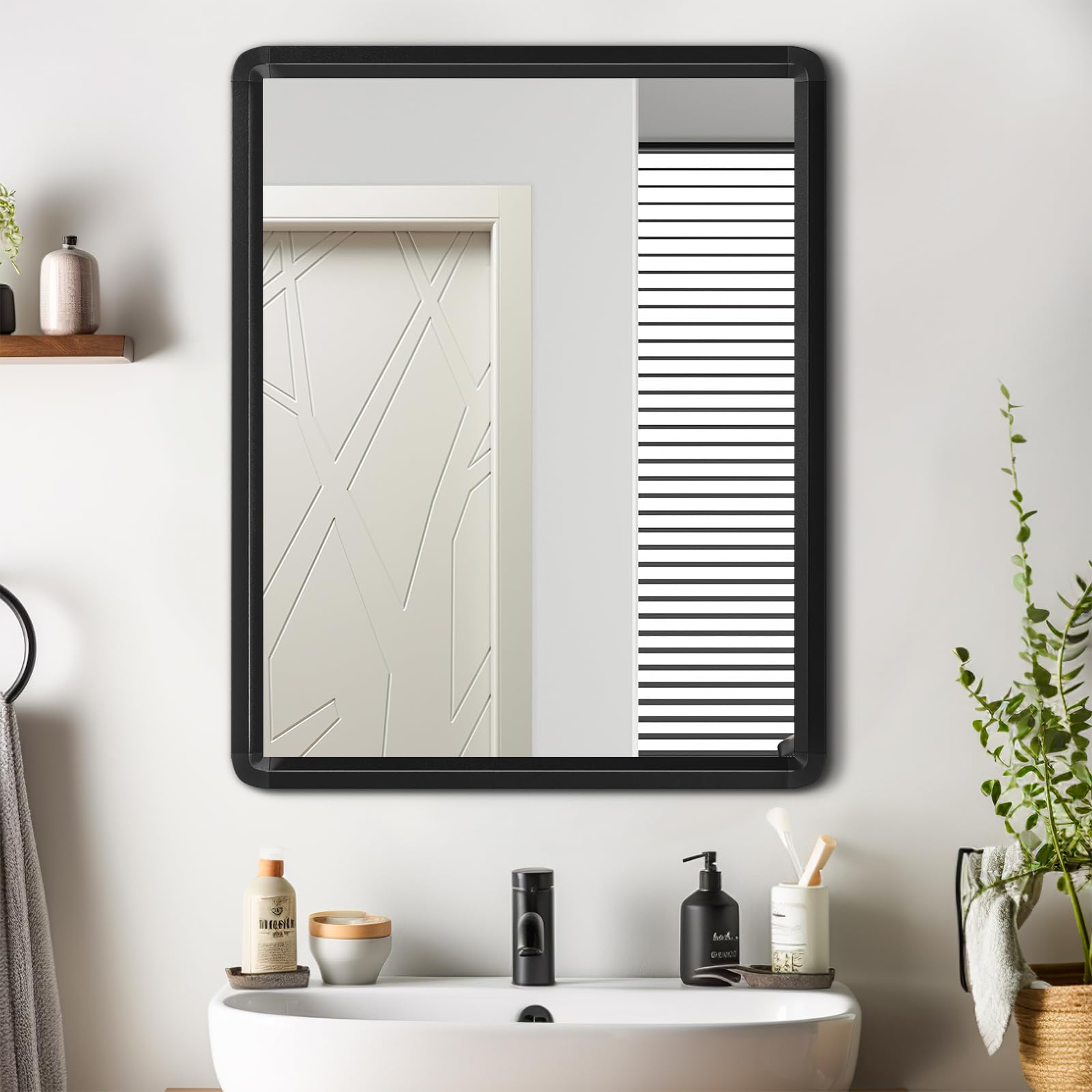 Warmiehomy 40 x 50cm Bathroom Mirror Black Frame Rectangular Wall Mirror for Hanging Hallway Bath Living Room Bedroom