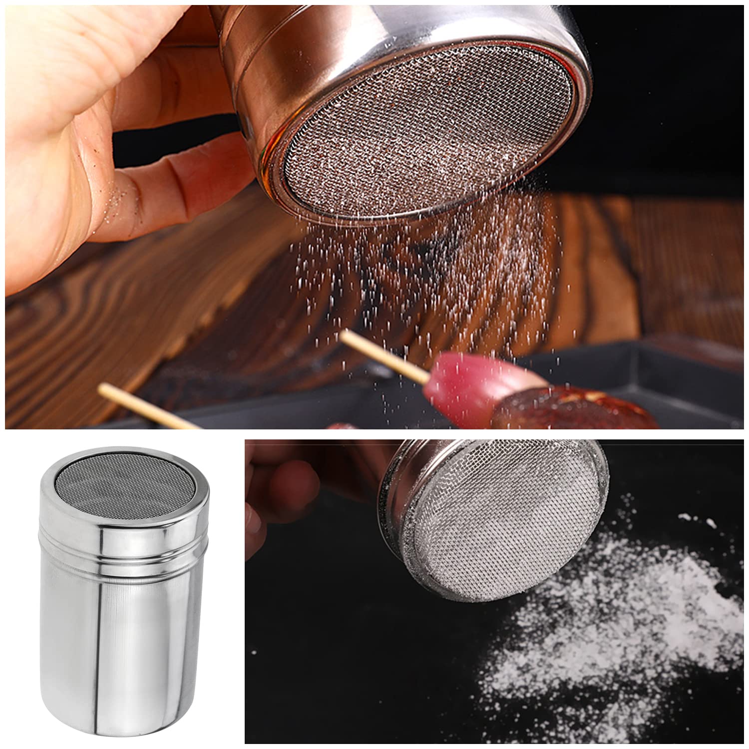 Setaccio Per Farina E Zucchero A Velo In Acciaio Inox 304 - Agitatore A Maglia Fine Con Manico E Coperchio Antipolvere, Per Caffè E Dolci - 2