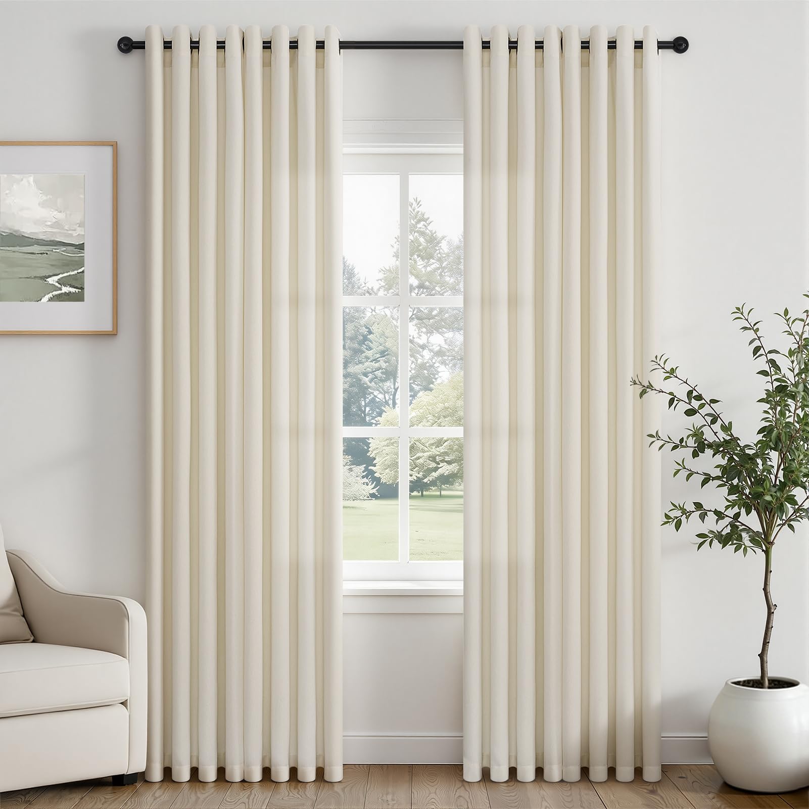 Topfinel Vorhang Off-White Wohnzimmer Gardinen Leinenoptik Modern Halbtransparent Licht Filtern Voile Vorhänge mit Ösen Vorhang 140x240cm für Schlafzimmer Balkontür Kinderzimmer 2er Set