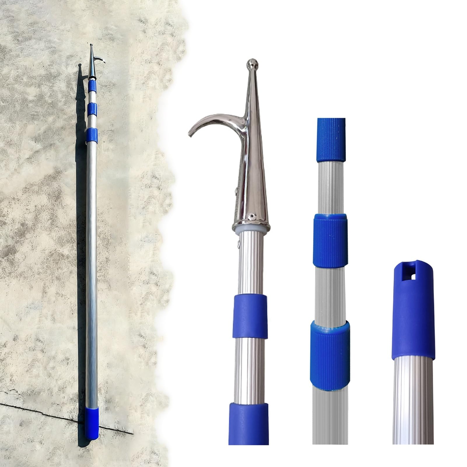 Mezzo Marinaio per Barca Gancio Telescopico per Barche a 3 Sezioni, Asta di Recupero per Esche in Metallo con Impugnatura in Nylon Antiscivolo, Asta di Attracco Resistente(100cm/40")