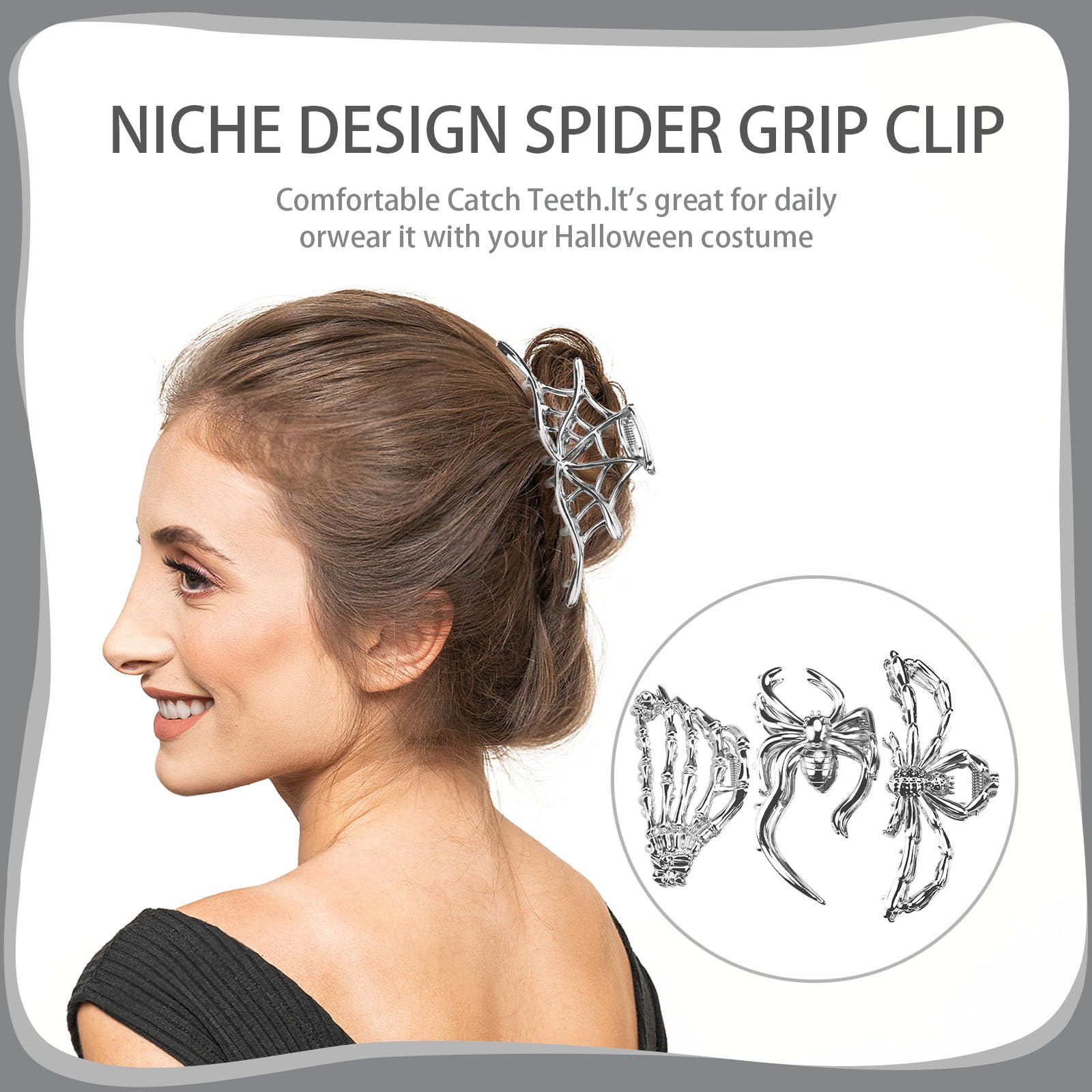 Yitexin 4 Pieces Large Alloy Spider Web Hair Claw Clips, Metal Skeleton Hand Hair Clips, Strong Hold Jaw Clips - Image 4