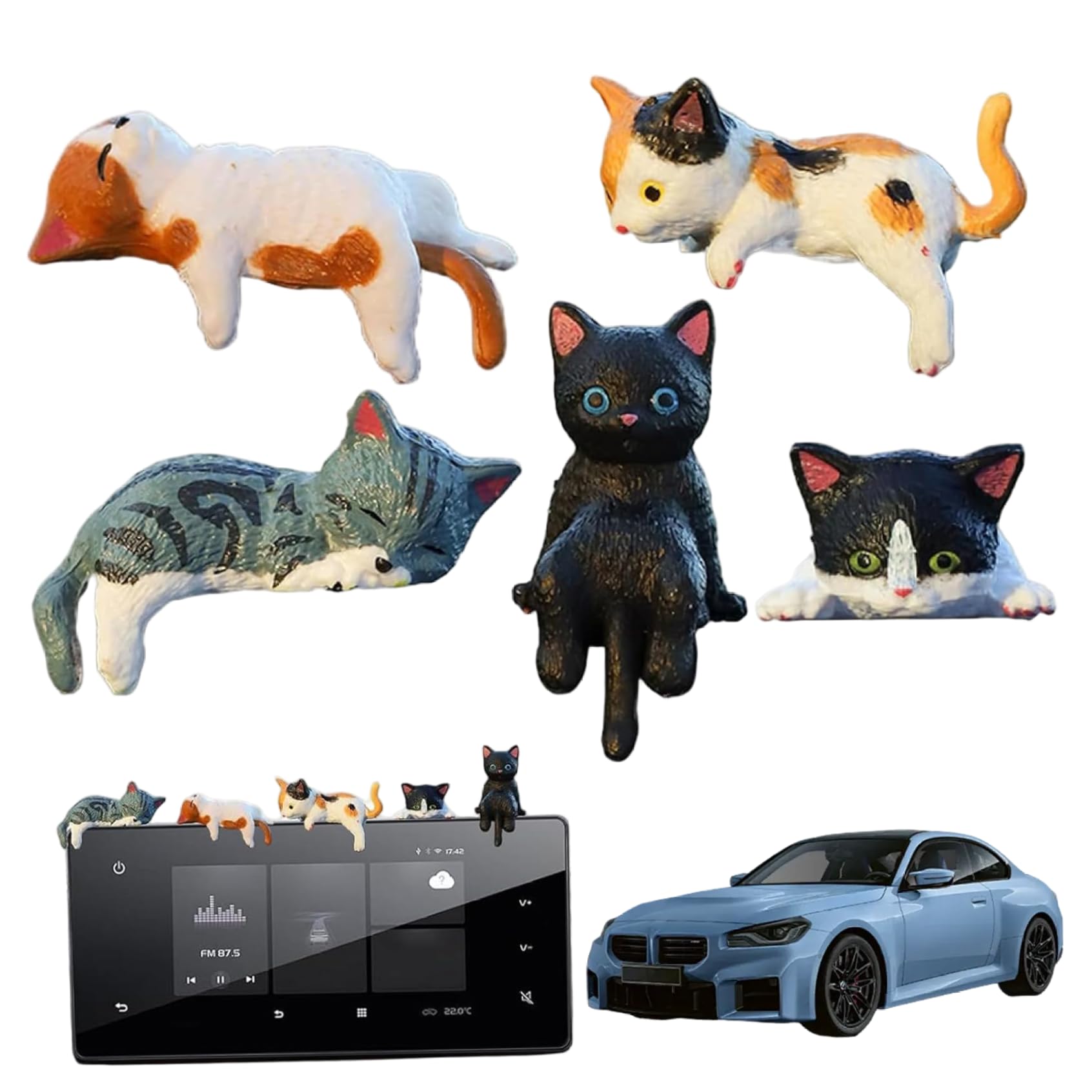 Tsawntd Computer Monitor Decor 5PCS Resin Cute Mini Cat Figurines for PC, Desk, Shelf, Fun & Adorable Office Decorations to Brighten Your Workspace