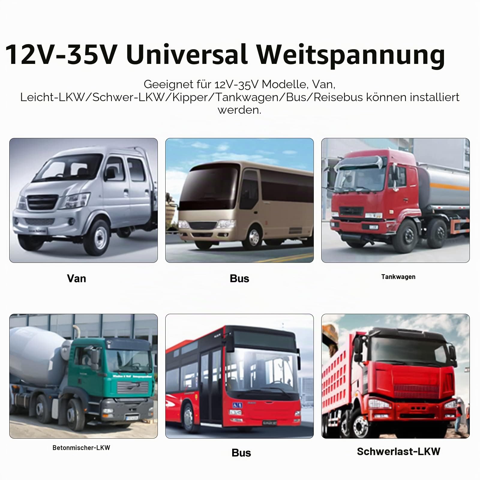 CAMECHO Rückfahrkamera 4 Kameras Set 9" Monitor IP68 wasserdicht 18IR Nachtsicht Weitwinkel 12V-35V für LKW Anhänger Bus Van