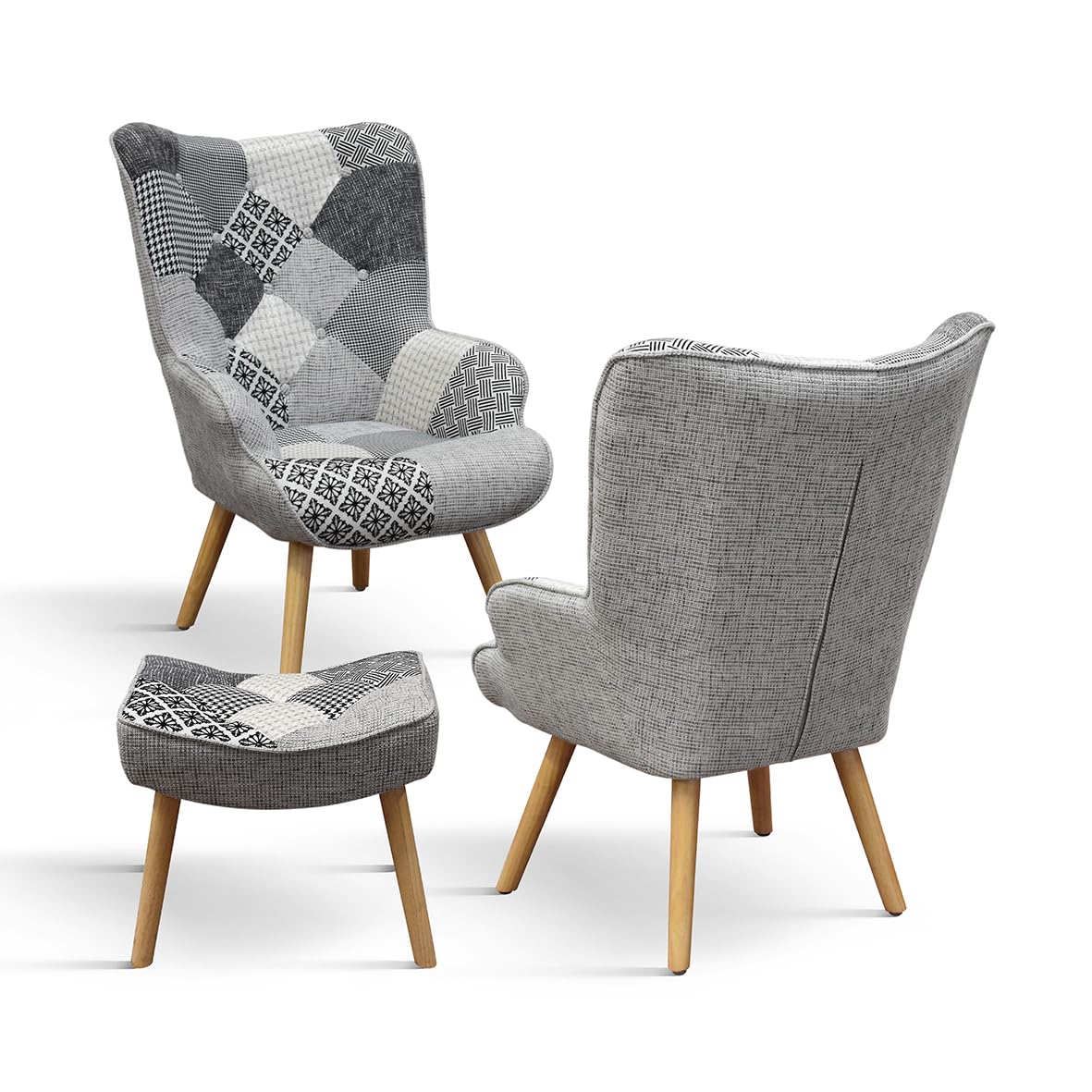 PAZZO DESIGN Poltrona Ludovica, Set Da 1, Multicolore, Poltrona Tessuto, Poltrona Relax, Poltrona Lettura, Poltrona Comoda, Gambe Legno, Con Poggiapiedi - id_2029