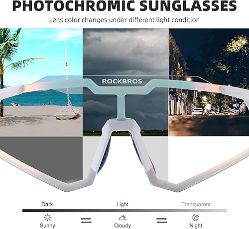 Vista 4 de ROCKBROS Photochromic Sports Sunglasses UV Protection for Men Women Cycling Blanco sucio