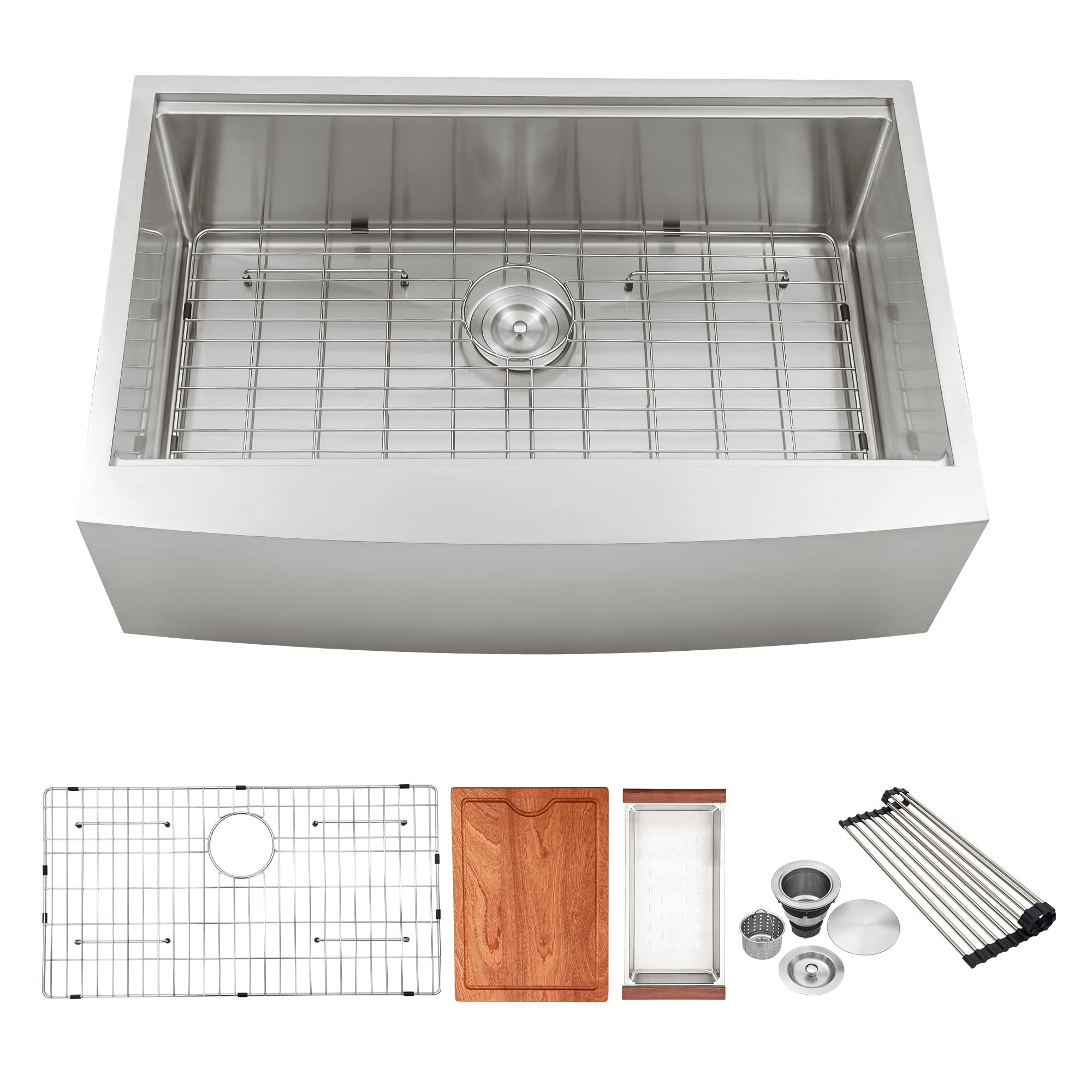 36 Inch Farmhouse Sink - Lofeyo Kitchen Sink Workstation Stainless Steel Curved Apron Front Ledge Workstation 16 Gauge Single Bowl Farm Ktichen Sink Basin