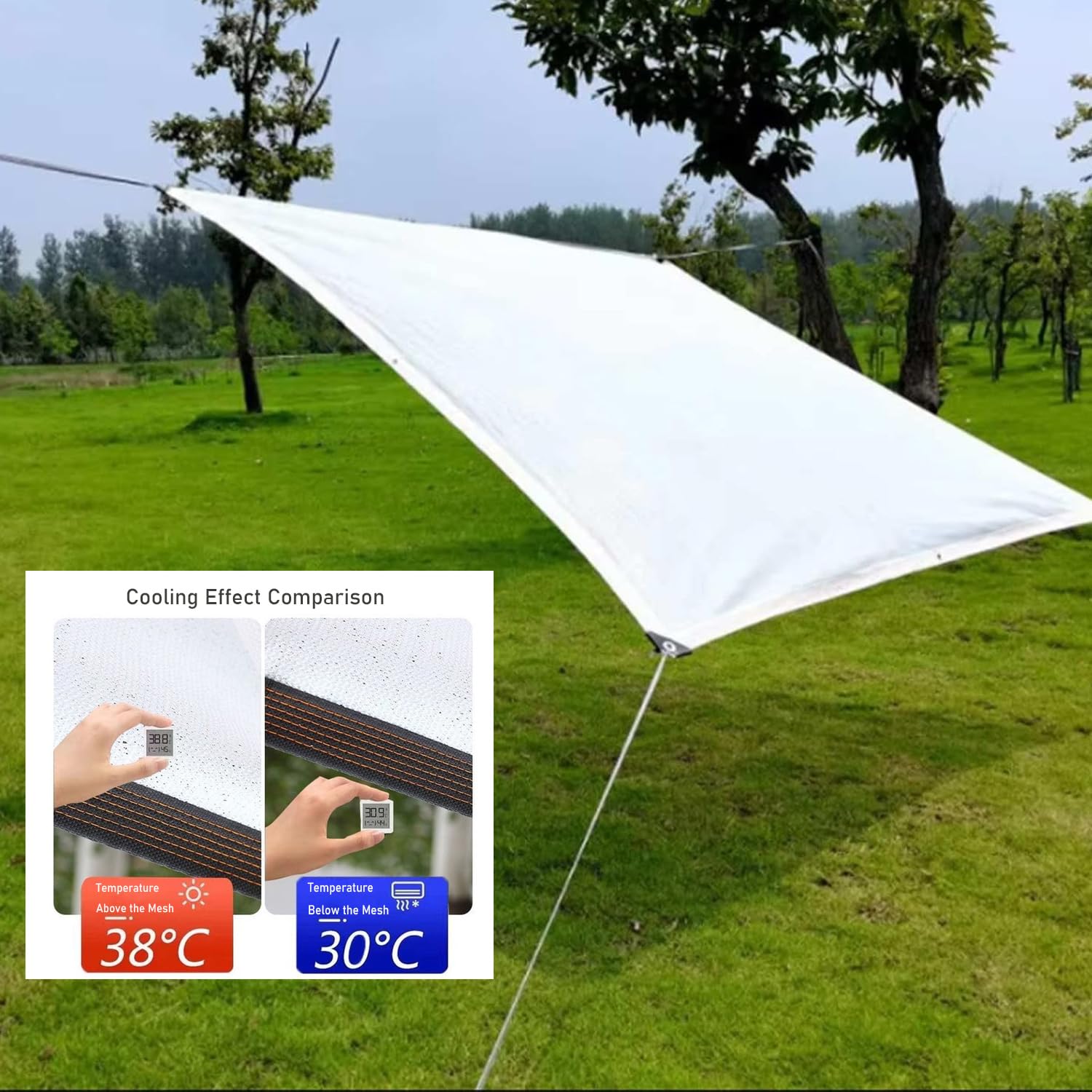 Rete ombreggiante con protezione UV al 90%, in tessuto bianco con occhielli, traspirante, per piante da serra e copertura del patio (800 cm x 800 cm)