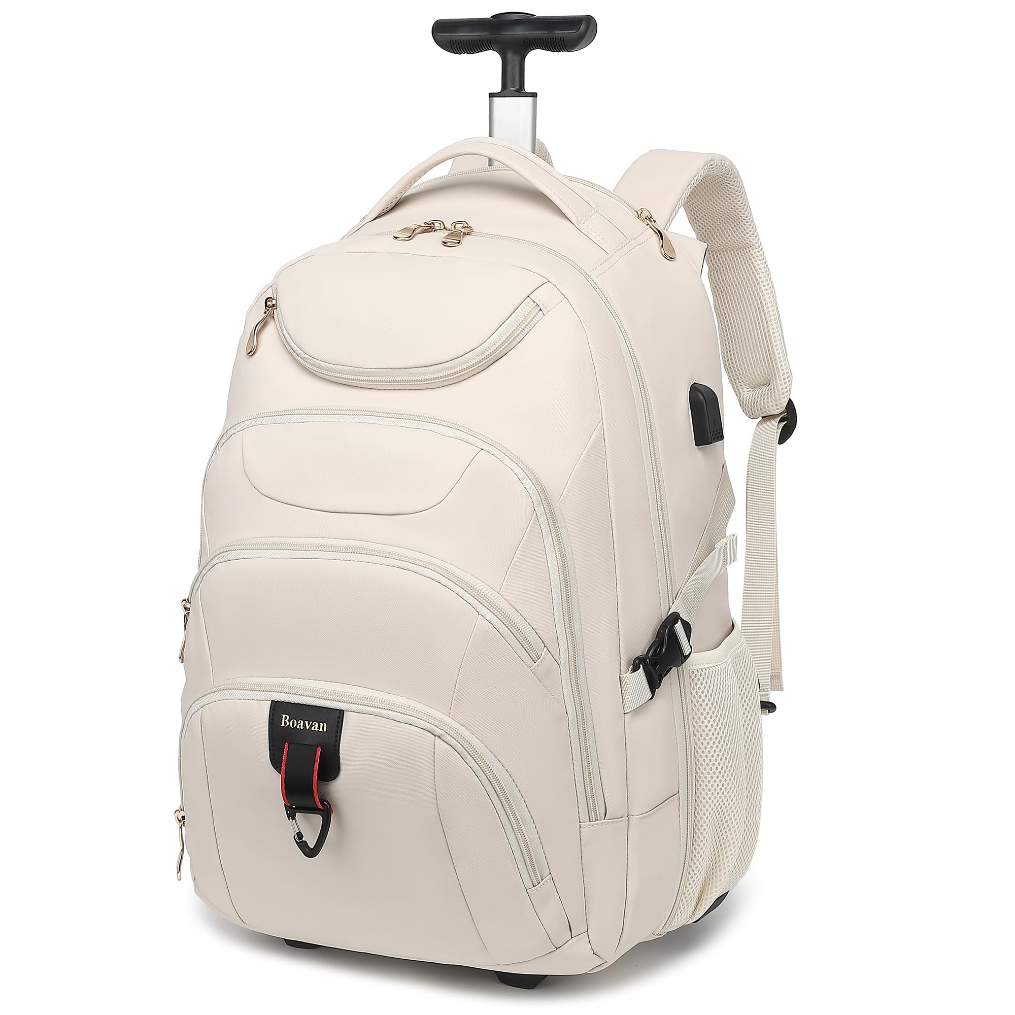 Boavan Rolling Backpack for Women, 17.3 Inch Wheeled Laptop Backpack,Large Travel Carry-On Bag for Teachers College Students, USB Charging Port