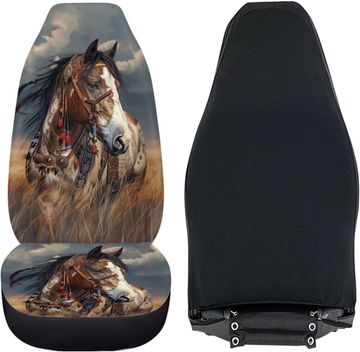 INSTANTARTS Western Tribal Horse Car Seat Covers Set of 2 Piece High Back Seat Cushion Auto Seat Protector for Women SUV Interior Decor Accessories Airbag Compatible