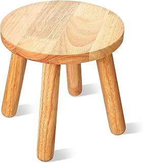 Solid Wood Step Stool for Adults, 9 Inch Multi-Use Wooden Round Stool for Bathroom Playroom Living Room, Four Legged Sitting Stools Small Chairs for Classroom