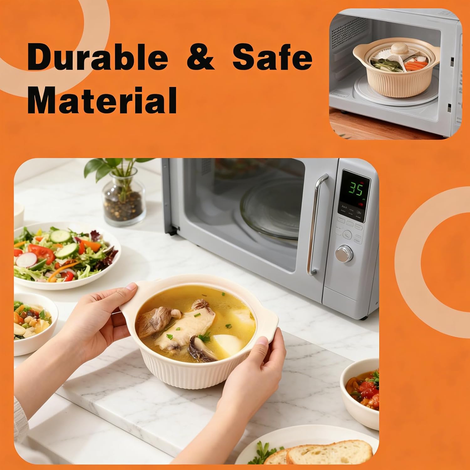 42oz Microwave Steamer for Vegetables - 3 Compartment Vegetable Steamer, 4 in 1 Large Pot with Handle & Lid, Food Grade, Oven/Dishwasher Safe, Easy Various Foods