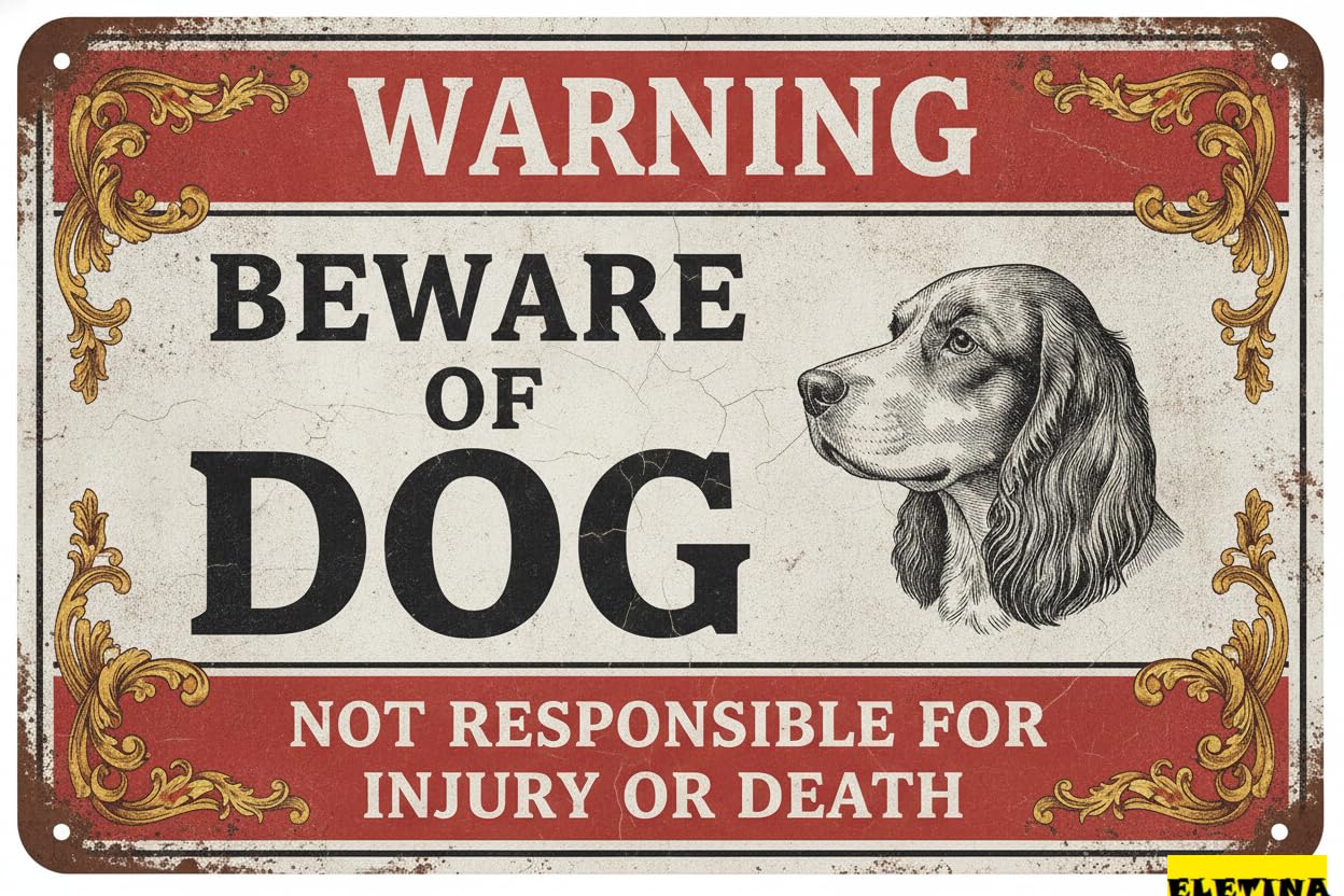 Tin Sign for Man Cave Beware Of Dog English Springer Metal Warning Beware Of Dog S Fence Outdoor Farm Garden Gate Home Yard Decor 8x12in Private Property Decorative