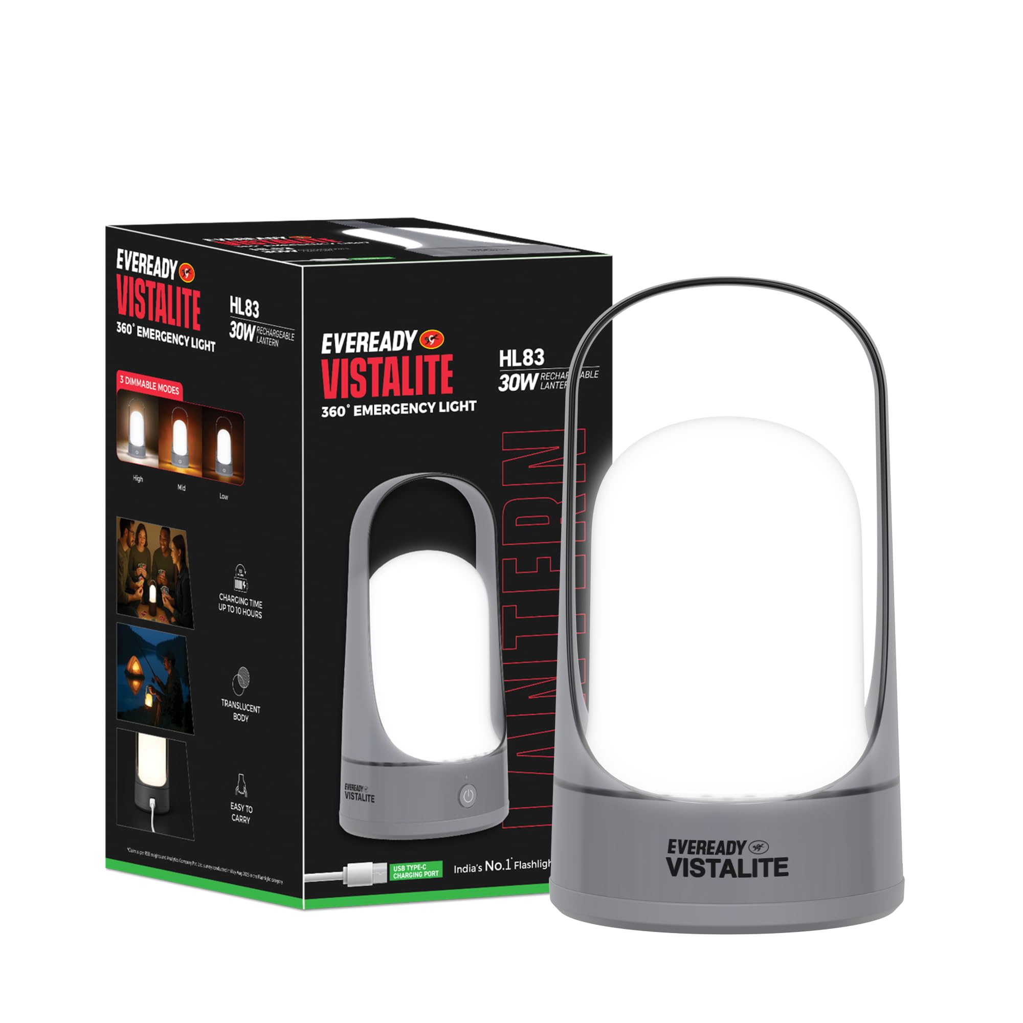 Eveready Vistalite HL83, 30W Emergency Rechargeable Lantern, 360° Illumination, USB Type-C Charging, Durable ABS Build with Handle, Overcharge & Deep Discharge Protection, Pack of 1-image-41