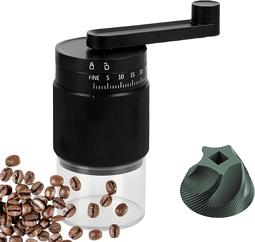 Molinillo de café pequeño  95 rebabas de cerámica, ajustable grueso a fino, granos de 1.06 oz y 2.7 fl oz de polvo, mango desmontable para expreso,