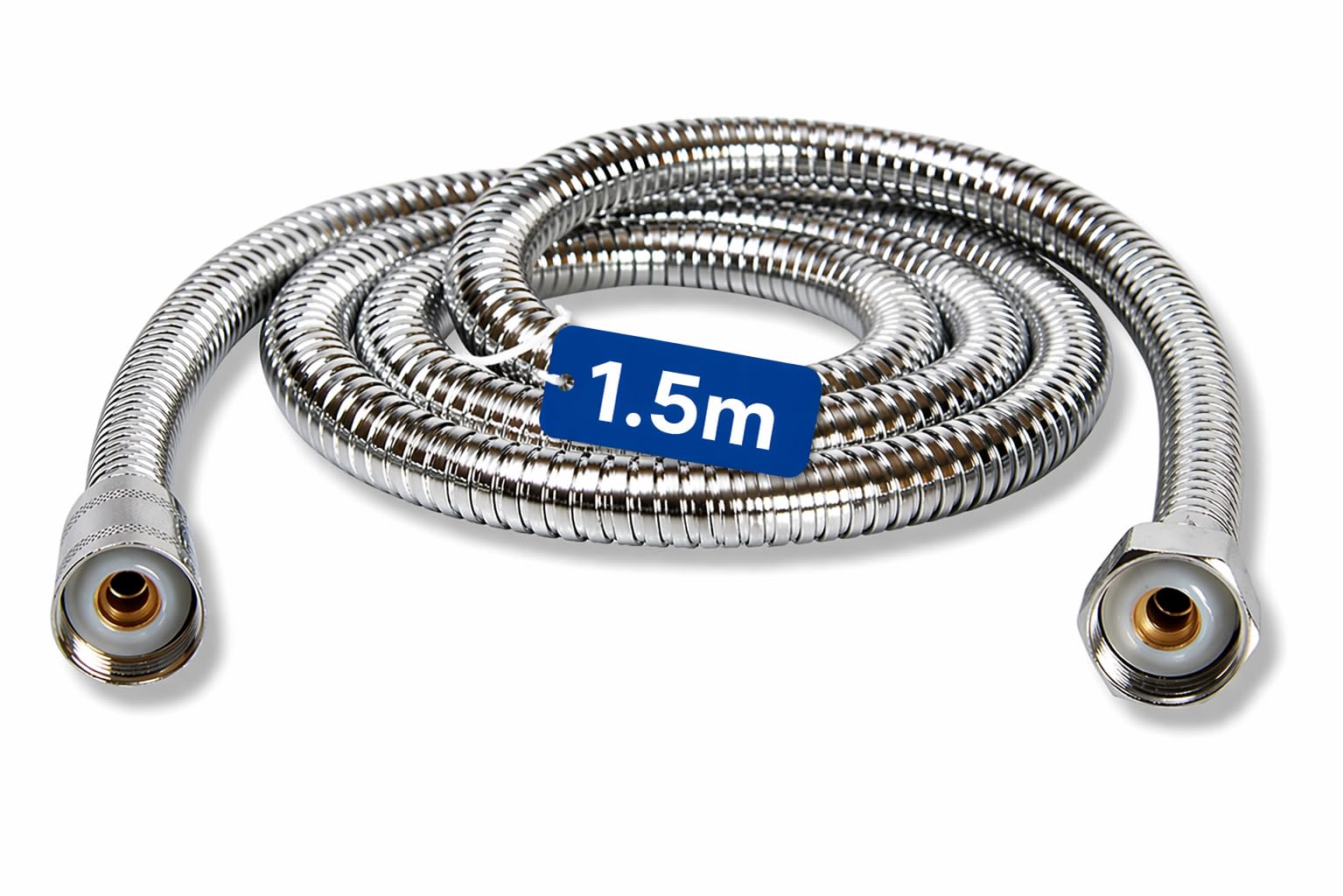 Rymerce Chrome 1.5M Shower Hose With Washers Replacement Anti-Kink Pipe