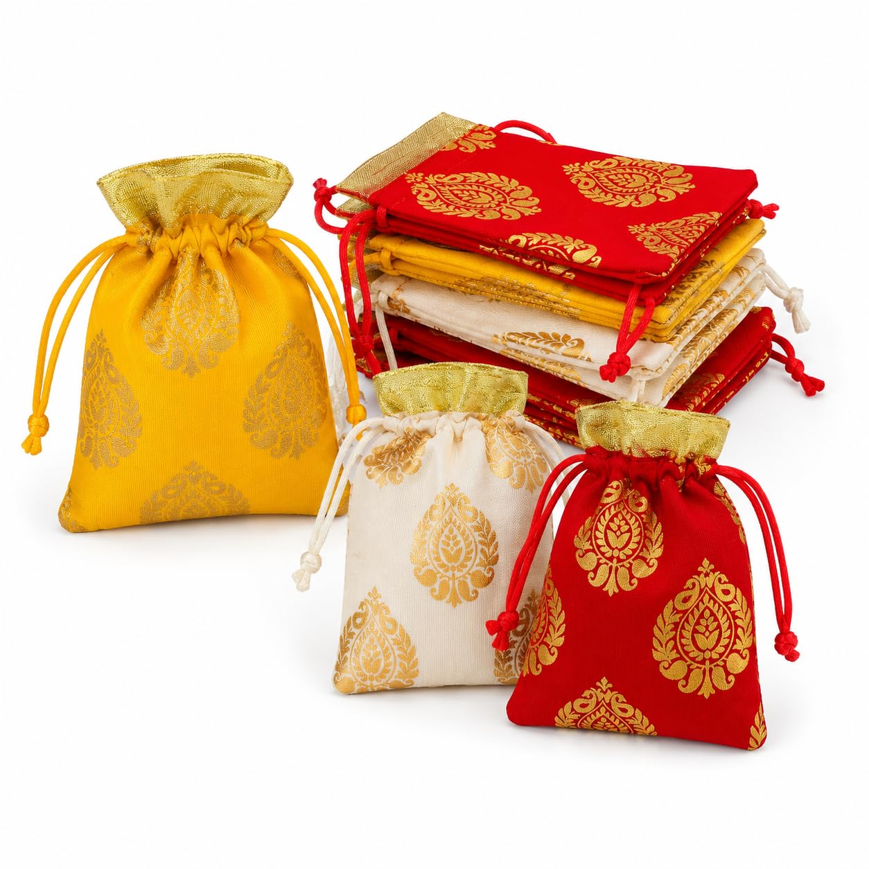 Artistic India Multicolor Potli Bags for Gifting | Floral design Organza Drawstring Gift Pouches for Return Gifts, Diwali, Wedding Favors, Candy & Dry Fruits (Pack of 12)-image-6