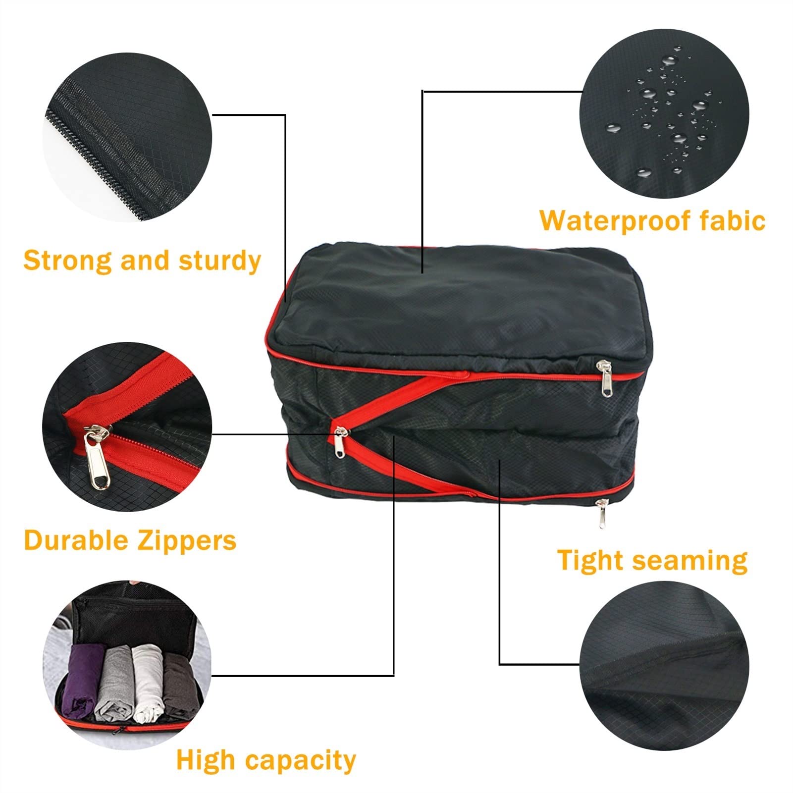 Robuste Packwürfel für die Reise, Kompressionsbeutel, doppelter wasserdichter Organizer, Aufbewahrungsbeutel für Gepäck, großes Fassungsvermögen mit stabilem Reißverschluss für Reisezubehör