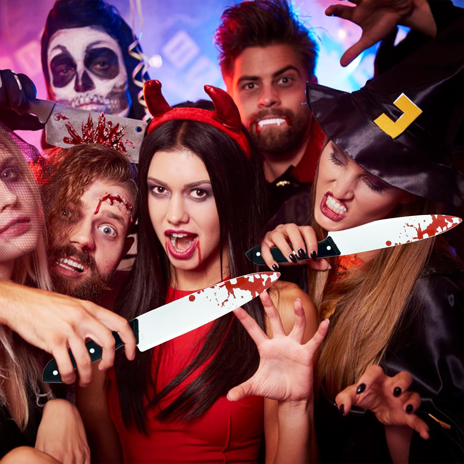 2 Pcs Halloween Prop Knife, 12 Inch Plastic Bloody Fake Knife Classic Horror Prank Props for Scary Party Cosplay
