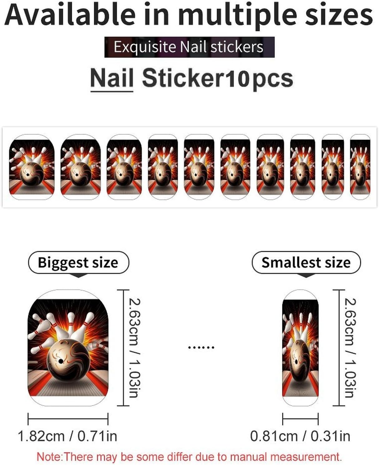 Vintage Sport Bowling BallSummer Nail Stickers Nail Strips | Nail Art Stickers of 10 sets with decorate fingernails,toenails,artificial nails Full Cover Easy On-Off Non-Damaging