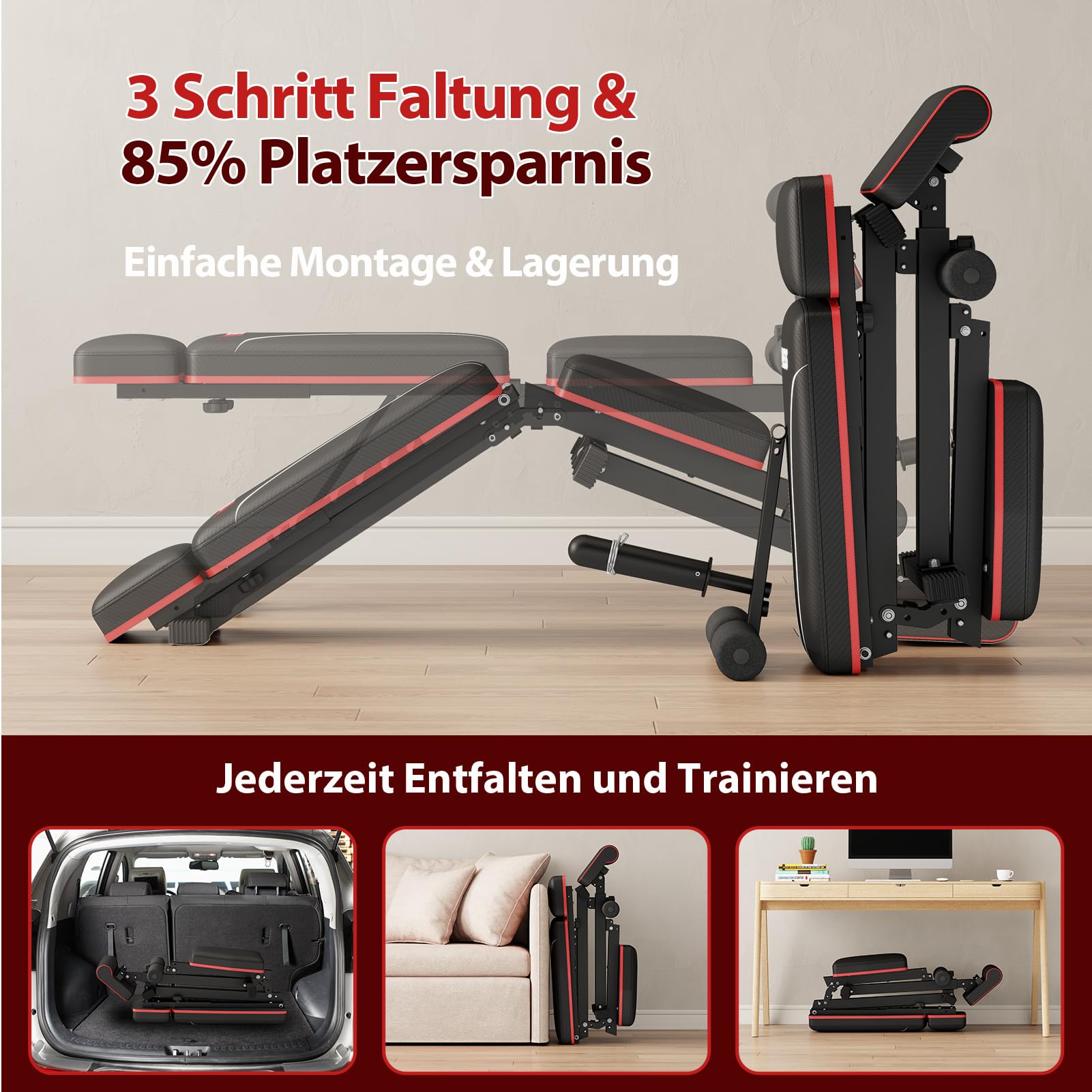 GIKPAL 360KG Hantelbank Klappbar Verstellbar, Multifunktion Trainingsbank mit Beincurler, Schrägbank, Bankdrücken Bank mit Verstellbar 7Fach Rückenlehne für Ihr Home-Gym Ganzkörper Krafttraining
