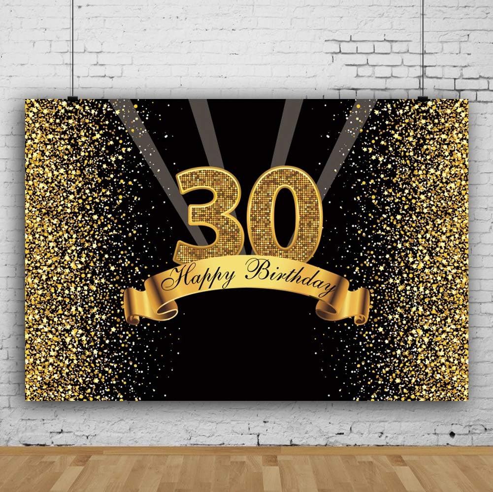 Amazon Com Baocicco 8x6 5ft Happy Birthday Backdrop 30th Birthday Party Banners Golden Number 30 Gold Dust Black Photography Background Birthday Party Females Women Grandmother Portrait Studio Video Prop Electronics