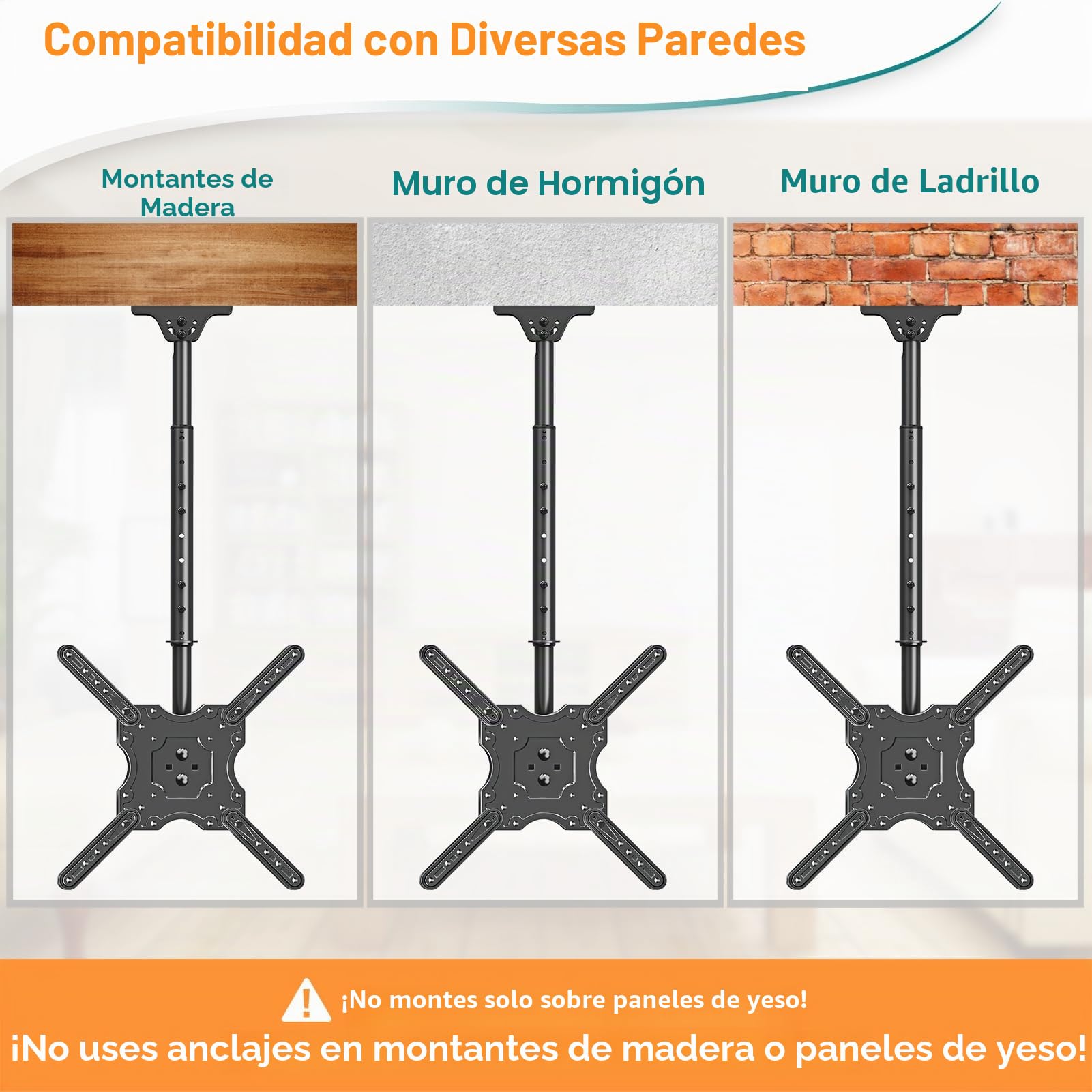 ELIVED Soporte de techo para TV para la mayoría de televisores planos y curvados de hasta 45 kg, máx. VESA 400 x 400 mm, altura ajustable para techo plano o techo inclinado, EV3015 | Soporte de TV regulable en altura para techo plano o techo inclinado EV3