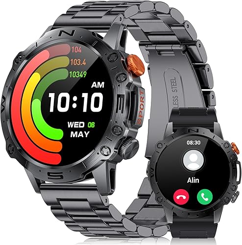 Relojes inteligentes para hombres, reloj deportivo Amoled Ultra HD de 1.43 pulgadas con más de 120 modos deportivos, 5 ATM resistente al agua,