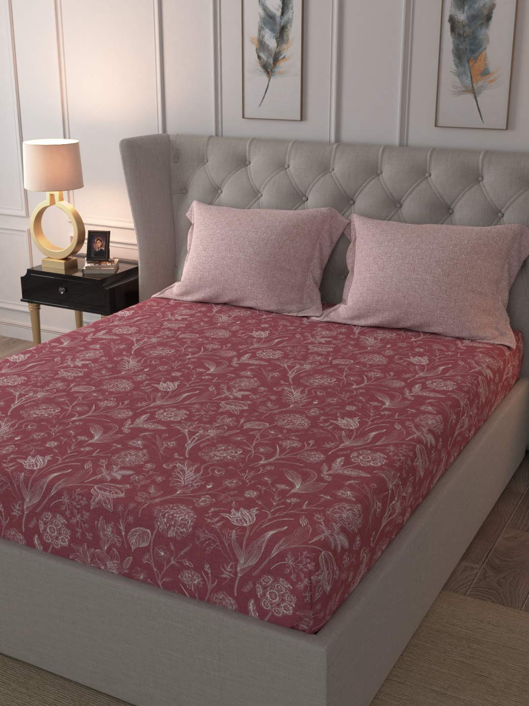 Trident Aroma 144TC Cotton Floral King Size Bed Sheet, (274 x 274 cm