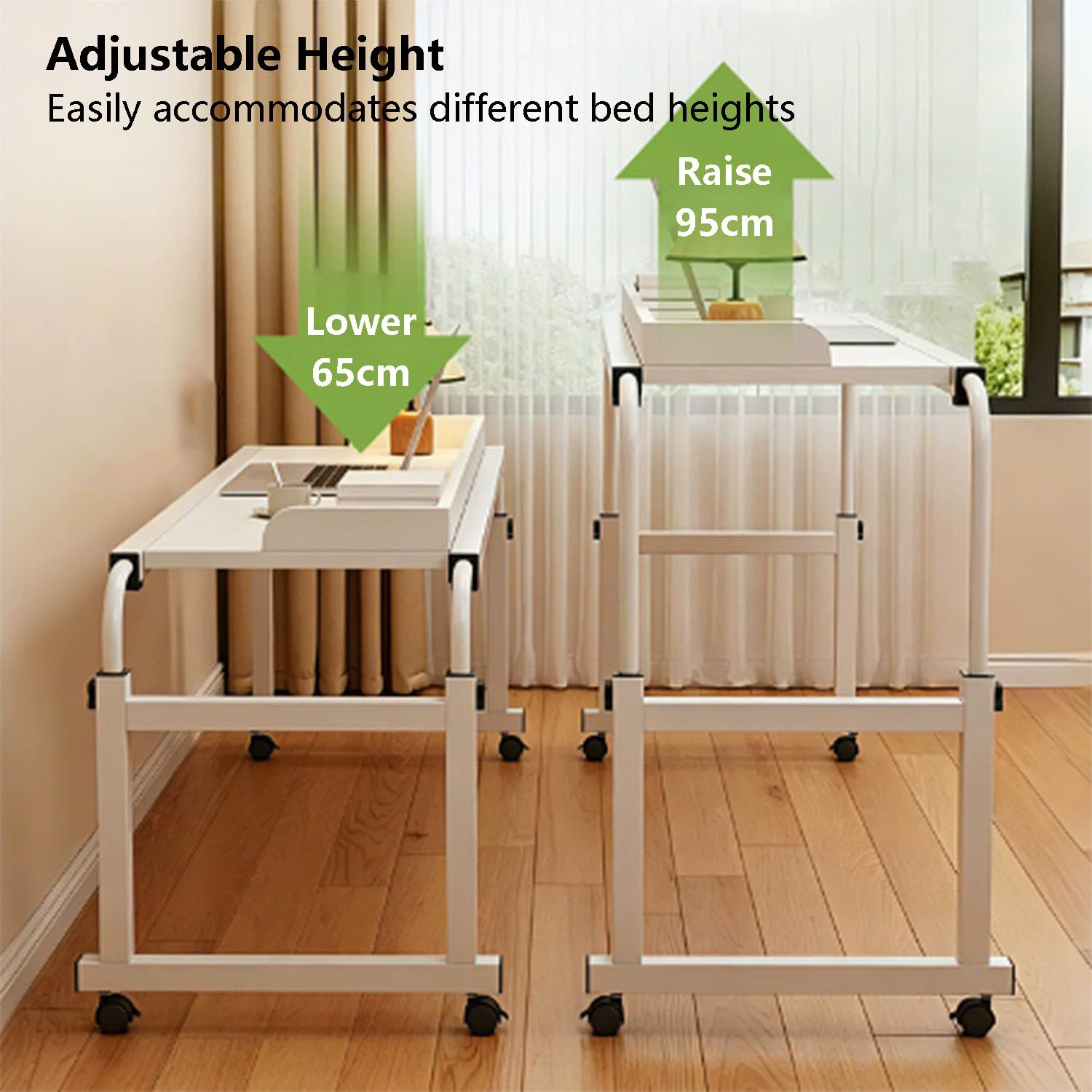 Tavolino da Letto con Carrello, Scrivania per Computer A Croce, Tavolino Mobile da Tavolo Infermieristico per la Lettura/Colazione per Letto o Divano a Rotelle(Color:Legno)