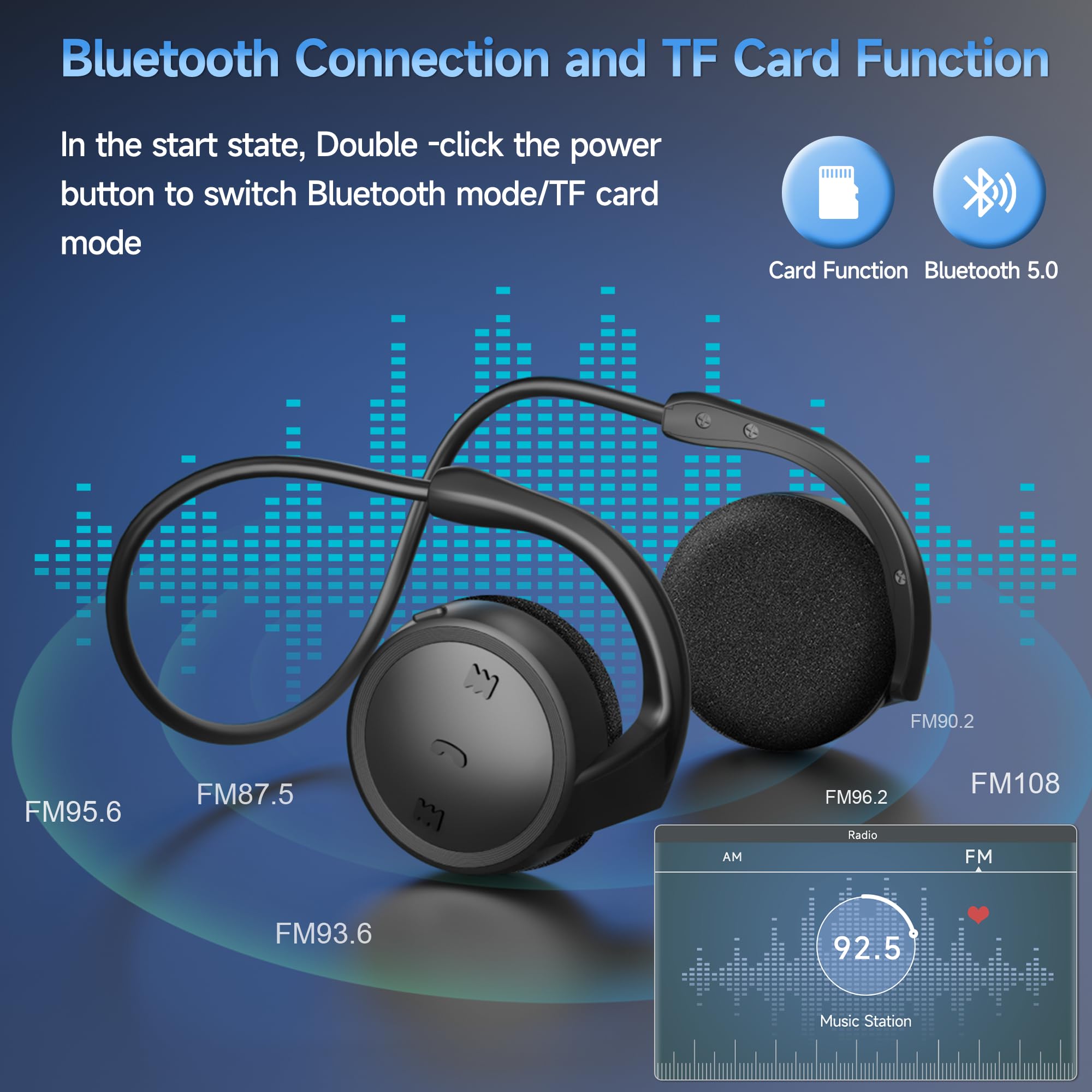 Cuffie Bluetooth On Ear, cuffie senza fili sportive con scheda TF/chiamata vocale/microfono stereo, auricolare Bluetooth pieghevole e portatile