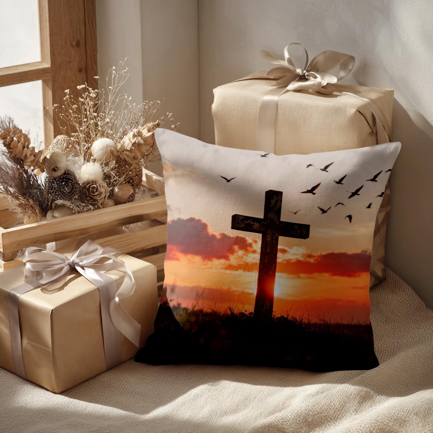 Batmerry Orange Holy Meadow Pillowcases,Colorful Religion Jesus Decorative Bed Pillowcases Digital Printing Blended Fabric Bedroom Set Hidden Zipper on Short Side 20X26 in