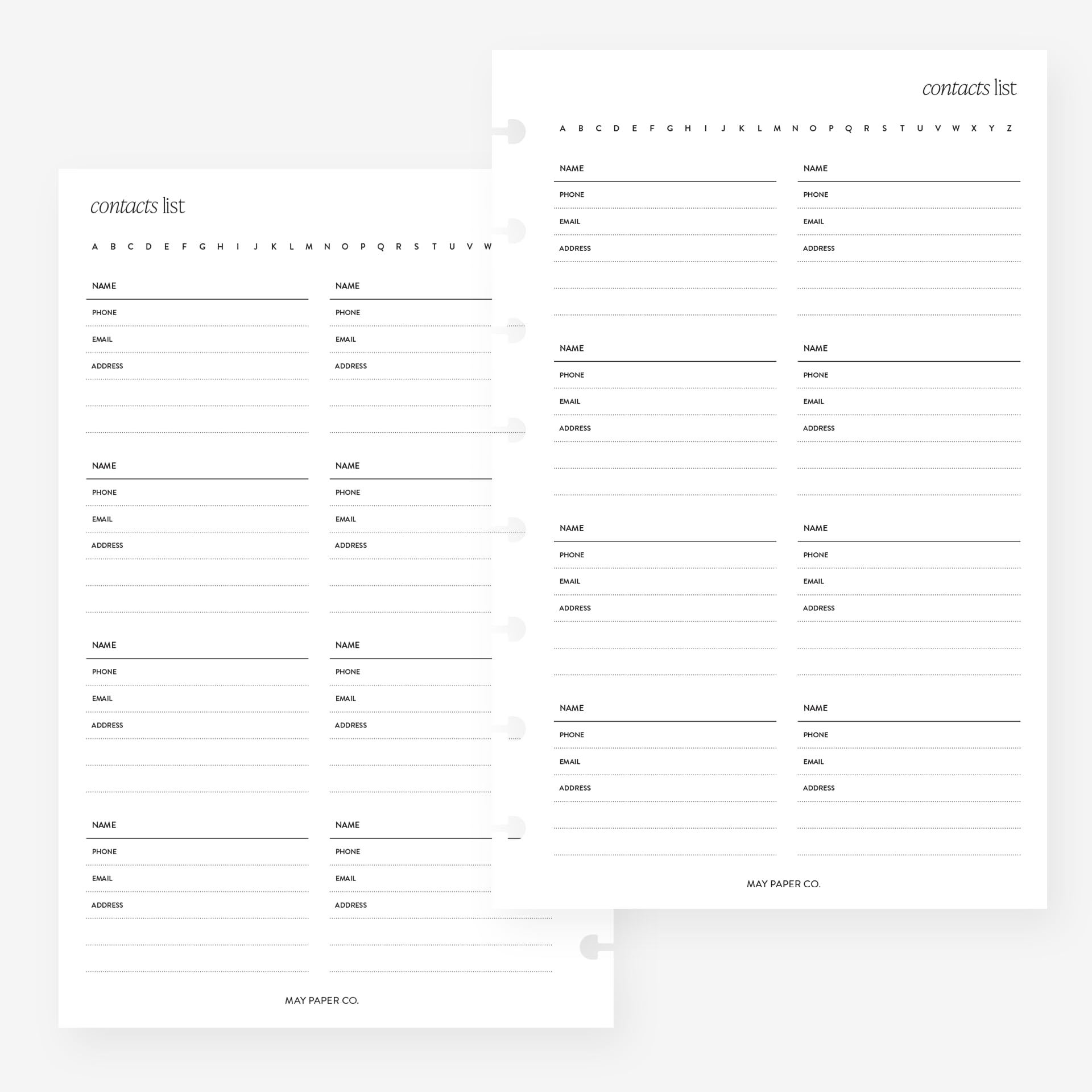 Half Letter Contacts List Planner Insert 8-Disc Agenda Refill for Levenger Circa Junior, Arc by Staples, TUL Junior 5.5 x 8.5 in