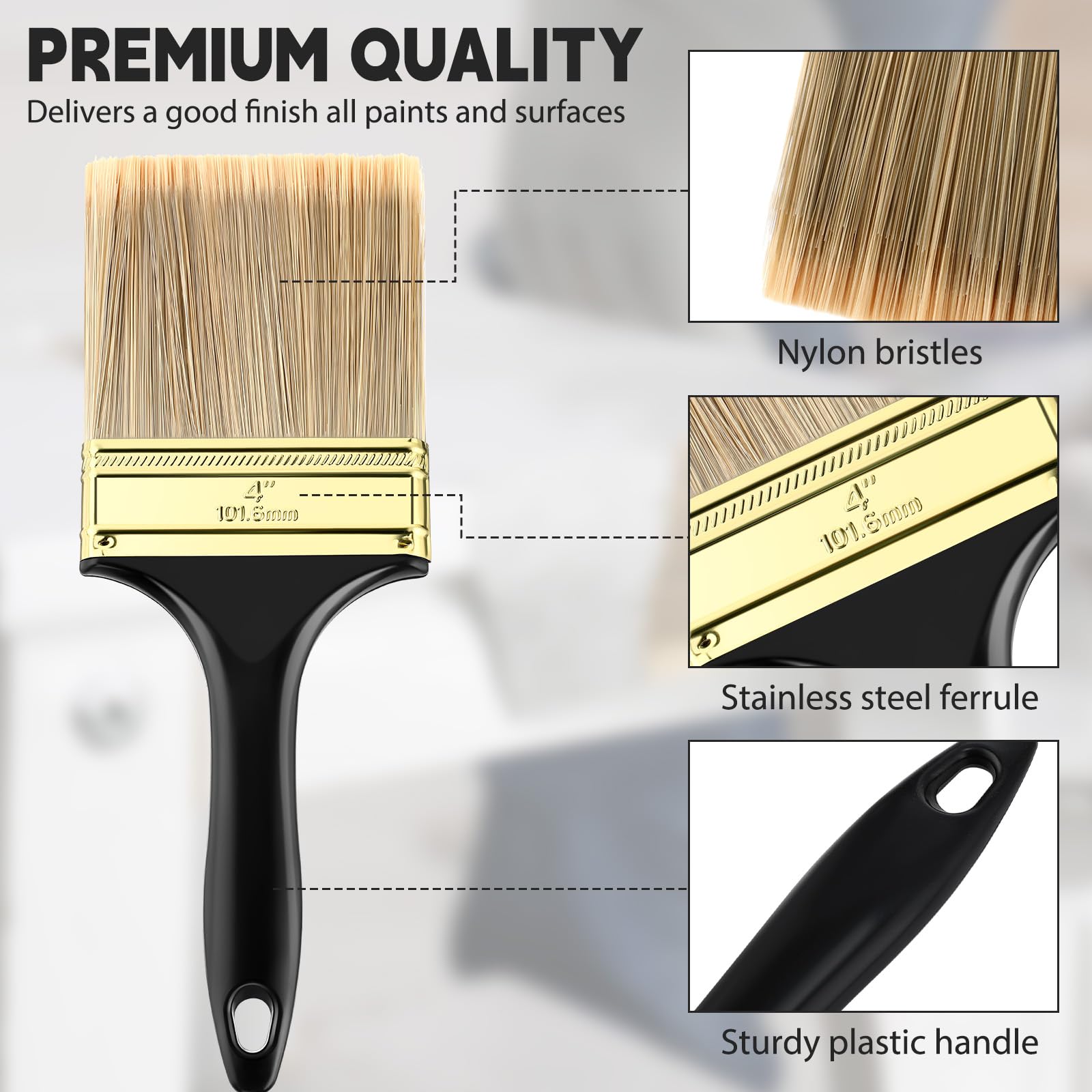 Teenyyou 32 pinceles de pintura de 4 pulgadas, pinceles planos a granel con asas de plástico tratado, herramientas de pintura profesionales para manchas de pintura, cubierta, puerta, muebles, hogar