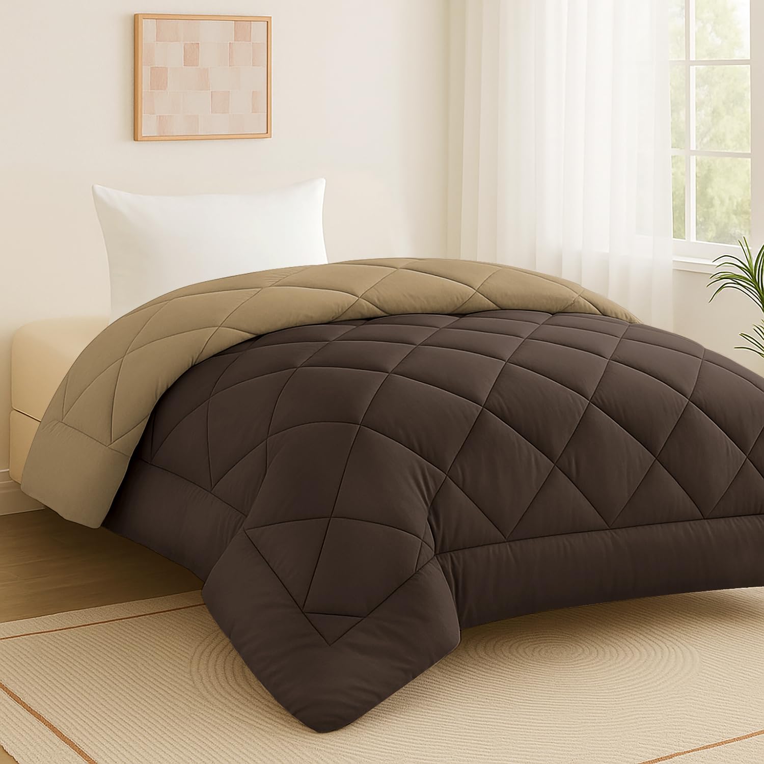 Homestan Microfiber Reversible 200 GSM AC Comforter Set Single Bed, Summer Blanket Quilt for Single Size Bed (Walnut & Brown)-image-30
