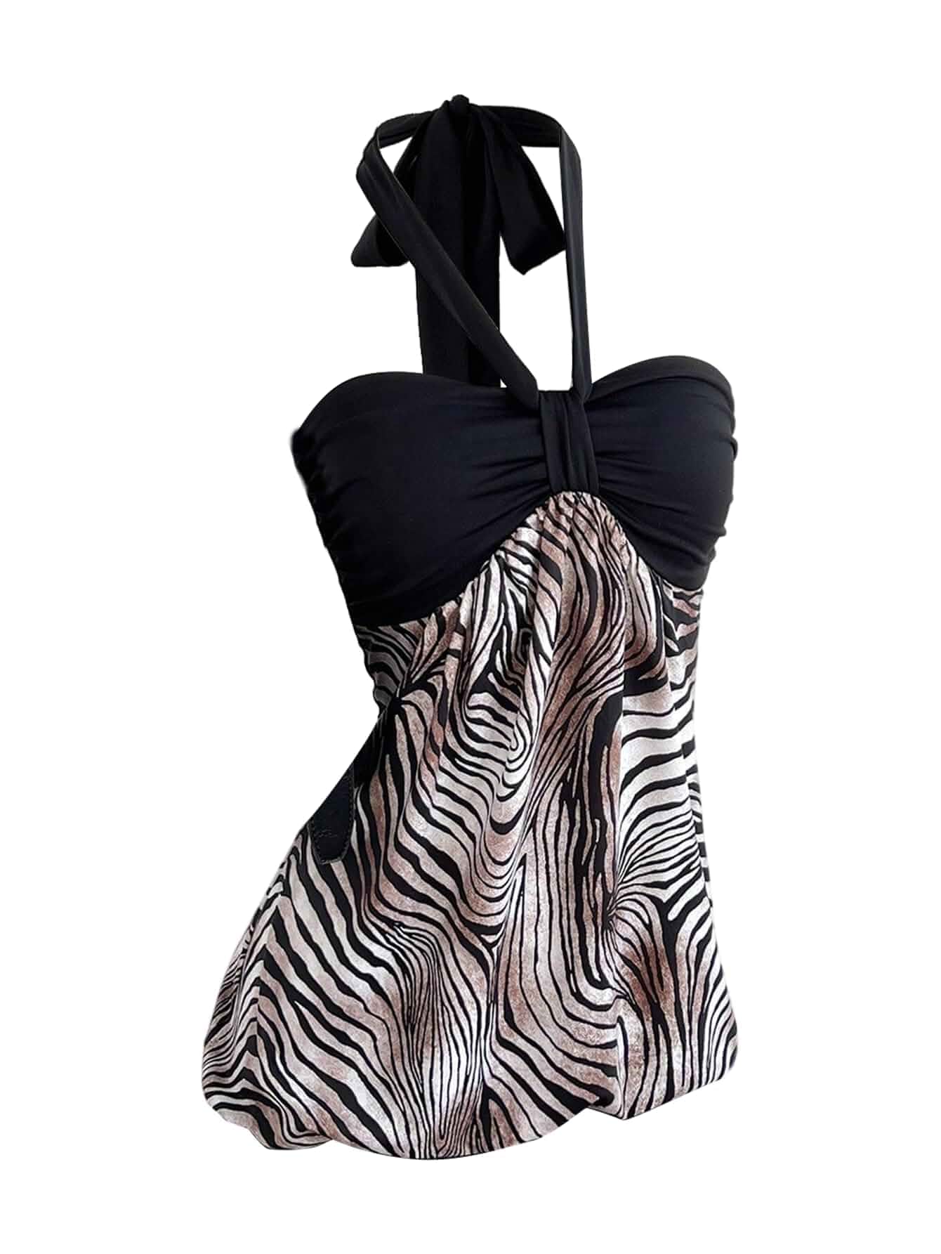 Floerns Women's Y2k Animal Print Halter Sleeveless Going Out Mini Dresses Zebra Print, Striped, Halter Neck, Club, Night Out, Bodycon, Mini Dress