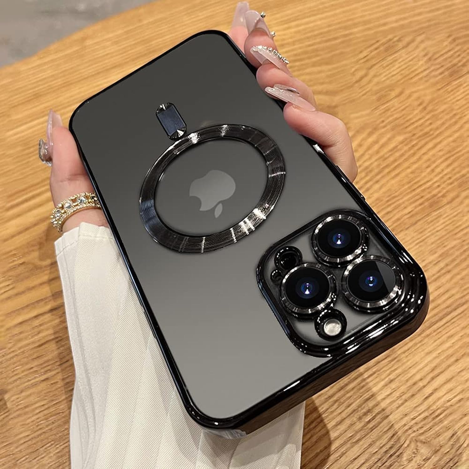 OOK Magnetic Case Made for iPhone 14 Pro Max (6.7 Inch) [Built-in Camera Lens Protector] [Compatible with MagSafe] Soft TPU Anti-Scratch Shockproof Protective Slim Clear Case for Women Men - Black