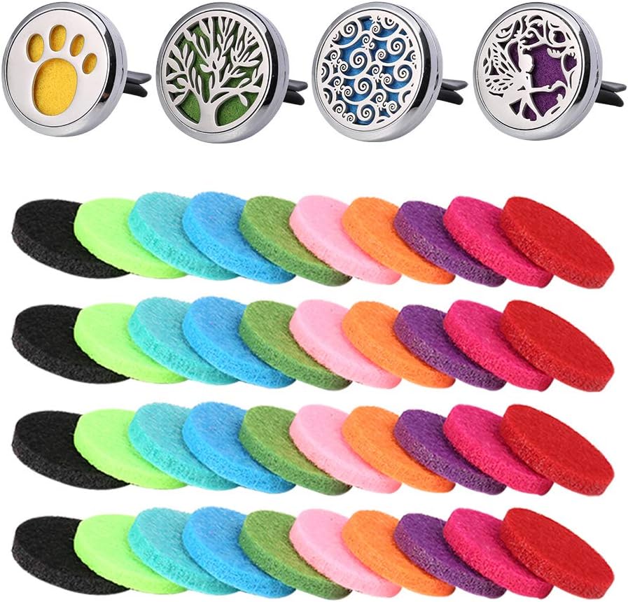 Firtink4 pieces car aromatherapy essential oil diffuser car diffuser stainless steel car accessories car aromatherapy vent clip with 40 pieces refill pads
